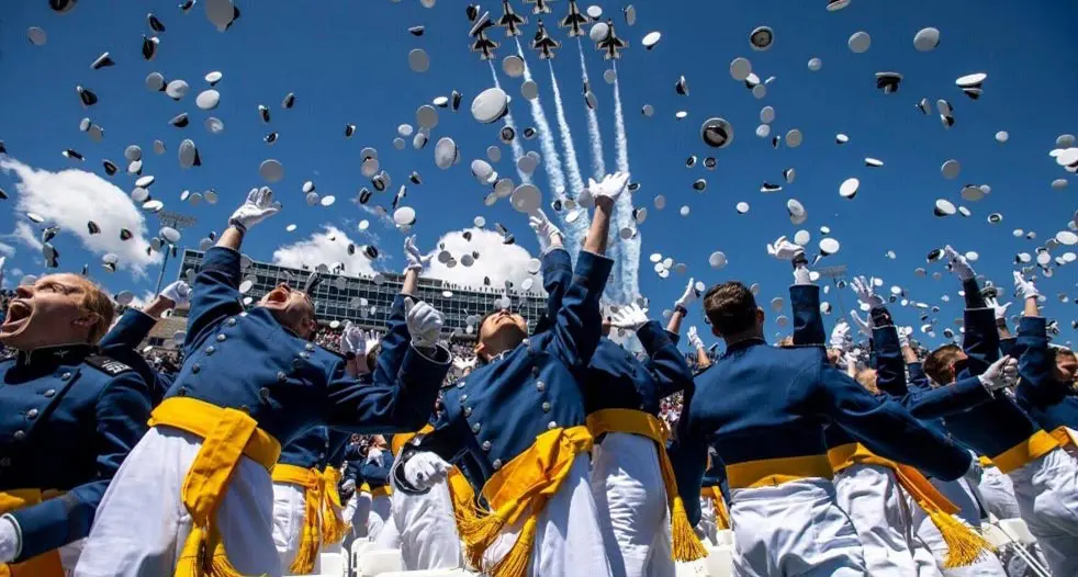 Graduates throwing their caps in the air